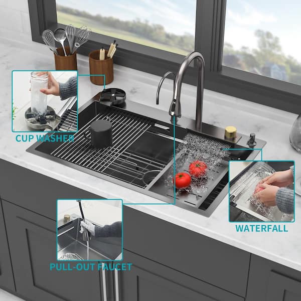 DELUXE DL LIVING 33 in. Drop-In Single Bowl 16-Gauge