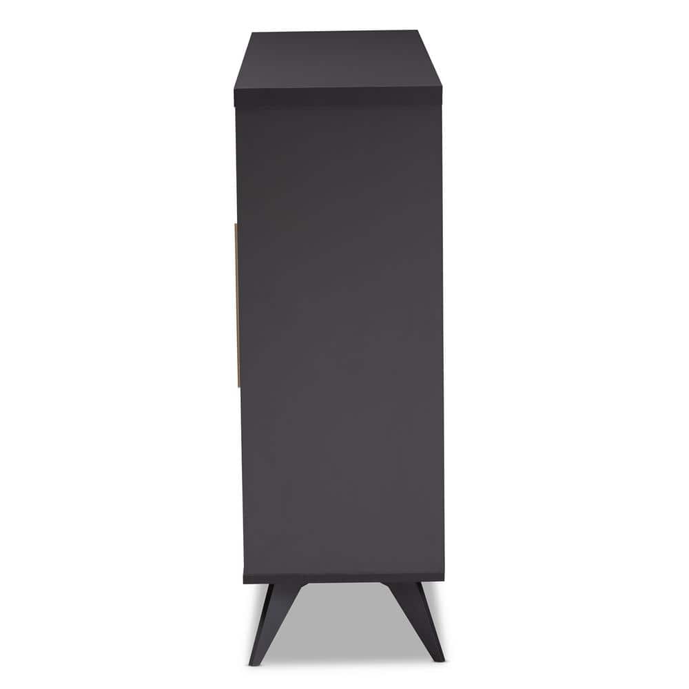 Pietro Mid-Century Dark Grey and Oak 24-Bottle Wine Cabinet