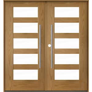 Faux Pivot 72 in. x 80 in. Right-Active/Inswing 5 Lite Clear Glass Bourbon Stain Double Fiberglass Prehung Front Door