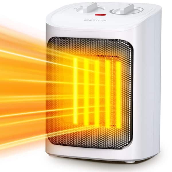 8. 9 in. Portable Ceramic Electric Heater, Adjustable, with Thermostat and Overheat Protection in White