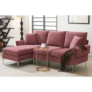 84 in. Pink with 2-Pillows Chenille Upholstered Sectional Sofa in 2-Piece L-shaped