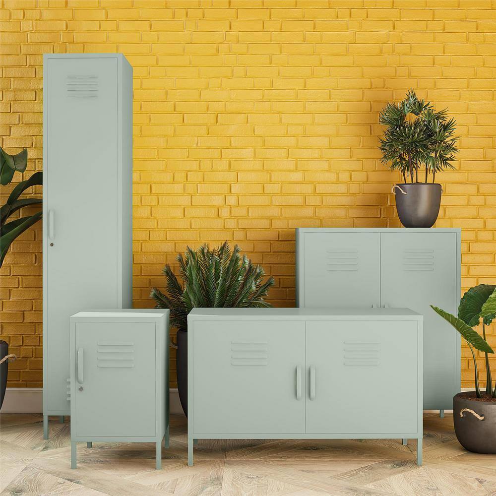 Pale Green Metal Lockable Office Storage Cabinet with 2 Shelves