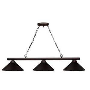 Shooter 3-Light Bronze with Metal Bronze Shade Billiard Light with No Bulbs Included