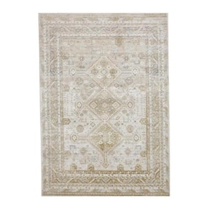 8 X 11 Gold and Ivory Floral Area Rug