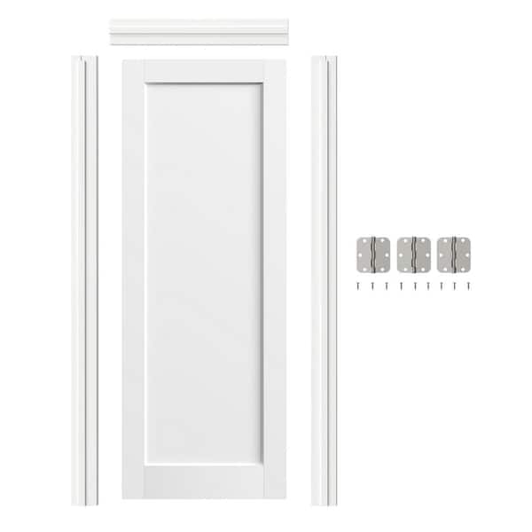 TENONER 30 in. x 80 in. 1-Panel Right-Handed Solid Core White MDF Wood Single Prehung Interior Door with Door Jamb Hardware Kit