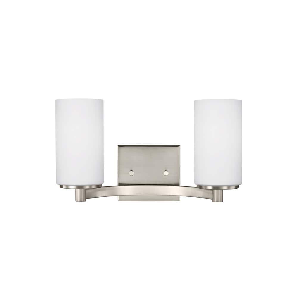 Hettinger Brushed Nickel 2-Light Vanity with Etched Glass Shades