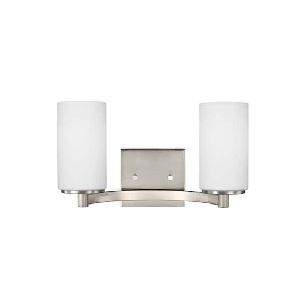 Generation Lighting Hettinger 13 in. 2-Light Brushed Nickel Transitional Contemporary Wall Bathroom Vanity Light with LED Bulbs