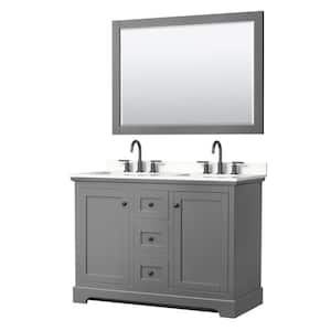 Avery 48 in. W x 22 in. D x 35 in. H Double Bath Vanity in Dark Gray with White Quartz Top and 46 in. Mirror
