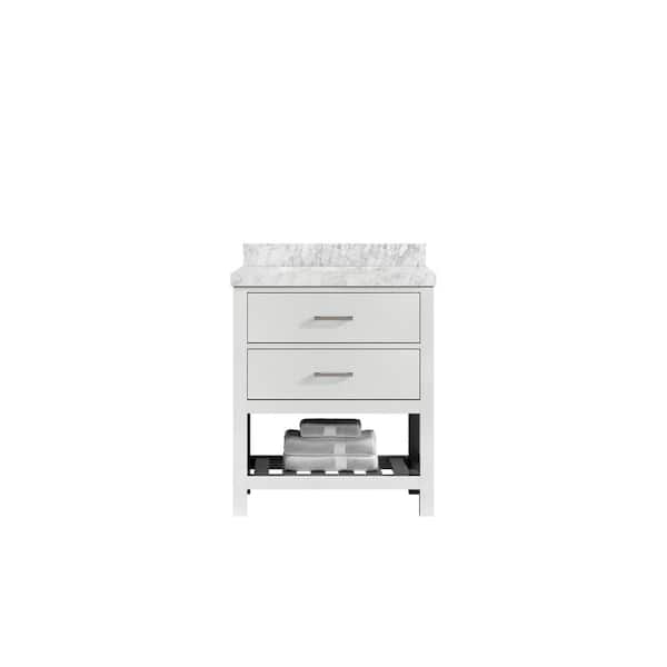 Willow Collections Parker 30 in. W x 22 in. D x 36 in. H Bath Vanity in White with 2 in. Carrara Marble Top