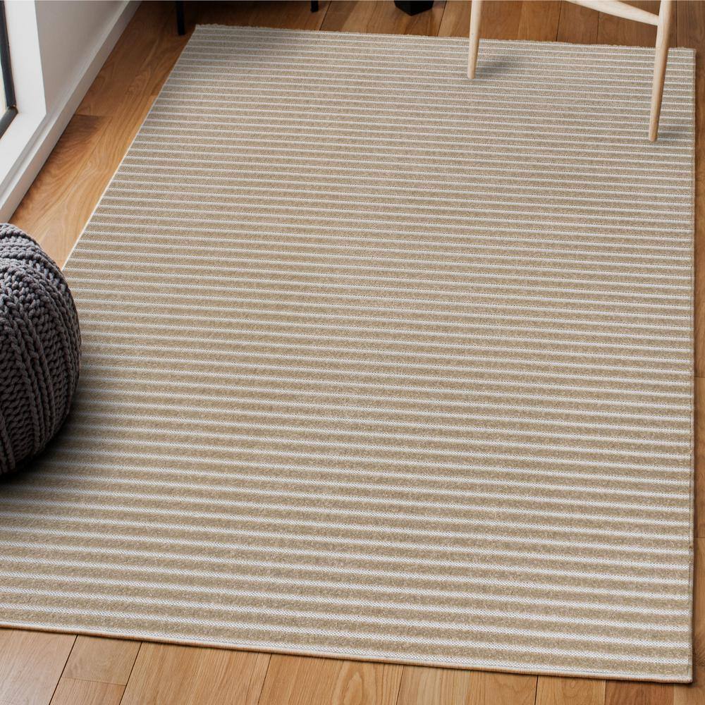 Aarhus Beige and Cream Striped 8' x 10' Synthetic Area Rug