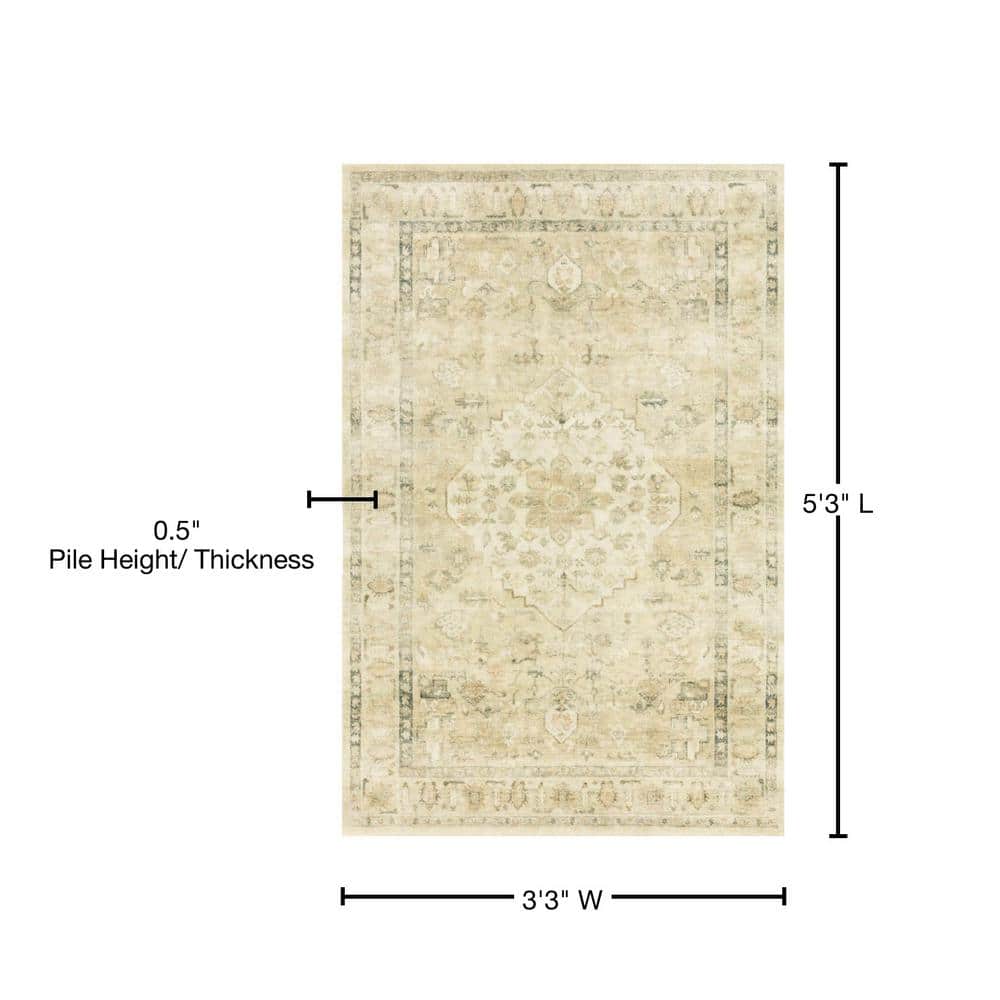 Ivory Rectangular Stain-Resistant Synthetic Oriental Rug