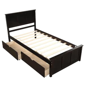 42.7 in. W Espresso Wood Frame Twin Size Platform Bed, Twin Bed Frames with Storage Drawers and Headboard