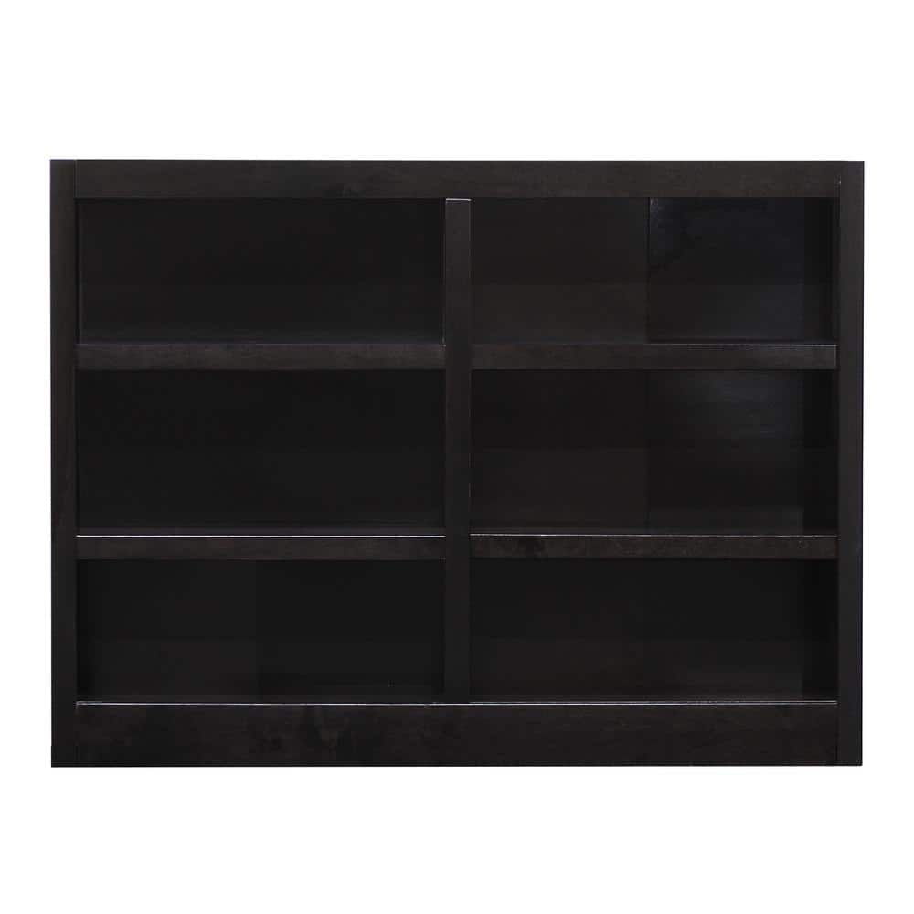 Espresso Finish Solid Wood Adjustable Double Wide Bookcase
