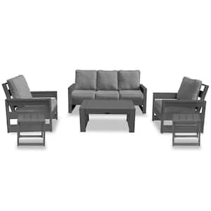 Pacifica Gray 6-Piece Plastic Patio Conversation Deep Seating Set with Gray Cushions