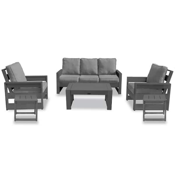 LuXeo Pacifica Gray 6-Piece Plastic Patio Conversation Deep Seating Set with Gray Cushions