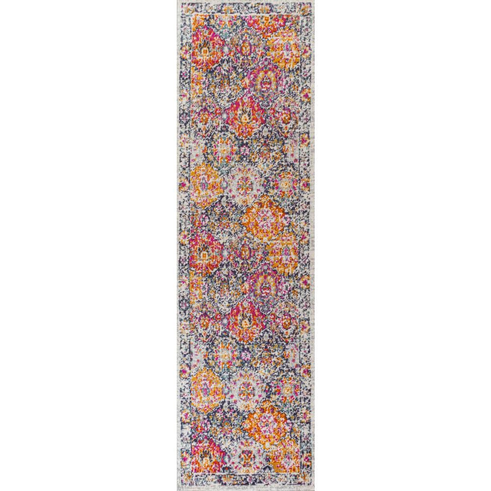 Bohemian Ivory & Multi-Color Synthetic 2x8 Area Rug