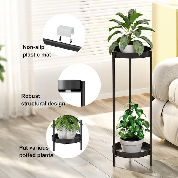 8/30まで MILLS PLANTS STAND ② Goodeco 30 in. Indoor/Outdoor Black Metal Plant Stand 2-Tiers Tall
