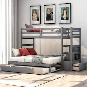 Gray Twin over Twin/King Bunk Bed with Twin Size Trundle