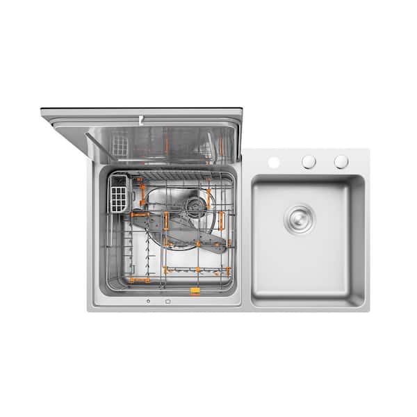 18 in. 3 in. 1-Counter-top Mounted Sink and Left Dishwasher Combination System in Stainless and Black with Produce Cycle