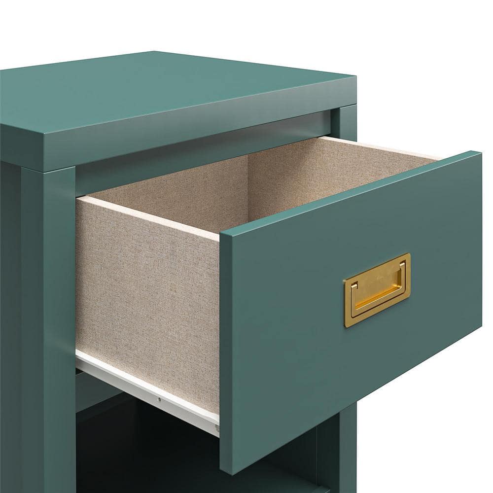 Hunter Green MDF Kids' Nightstand with Gold Drawer Pulls
