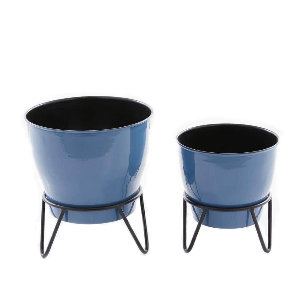 10 in. x 11 in. Blue Metal Modern Planter (Set of 8) 