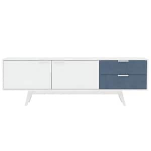 Laos White and Navy Tv Stand Fits TV's up to 79 in. wth Cabinets and Drawers