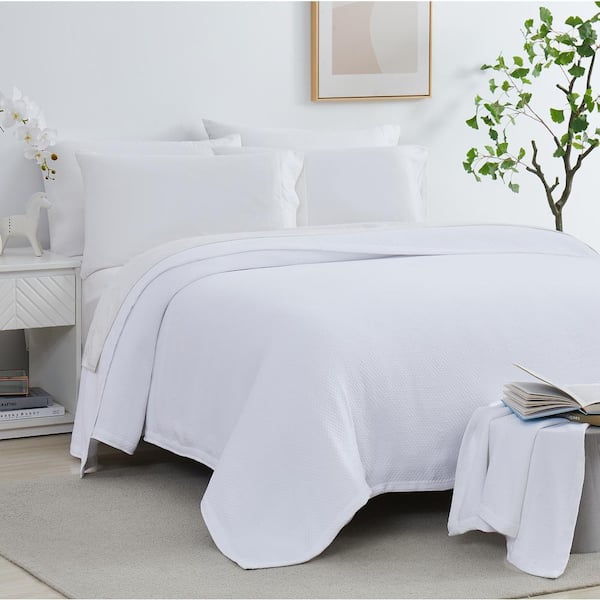SOUTHSHORE FINE LINENS Milton White 100% Cotton Full/Queen Blanket