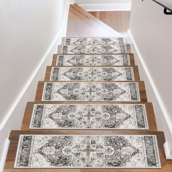 Brown/Gray 8 in. x 30 in. Stair Tread Cover Set (Set of 15)