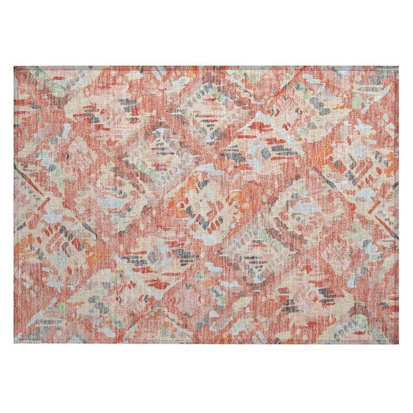 Chantille Machine Washable Indoor/Outdoor Abstract ACN1328 Coral 1 ft. 8 in. x 2 ft. 6 in. Area Rug