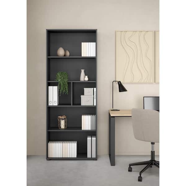 Sign 80.59 in. Tall Matte Grey Engineered Wood 6-Shelf Bookcase