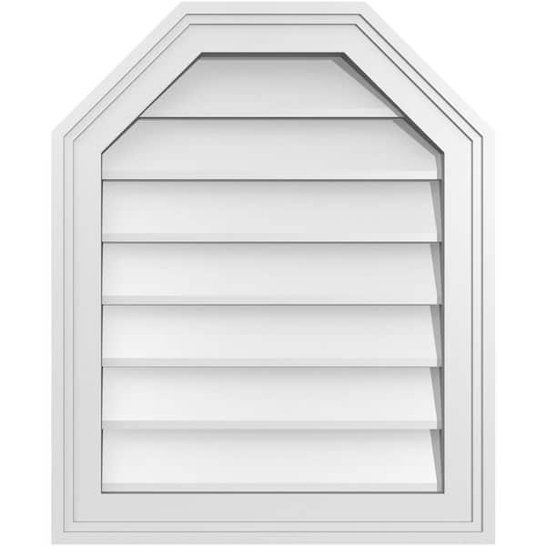 Ekena Millwork 18 in. x 22 in. Octagonal Top Surface Mount PVC Gable Vent: Decorative with Brickmould Frame