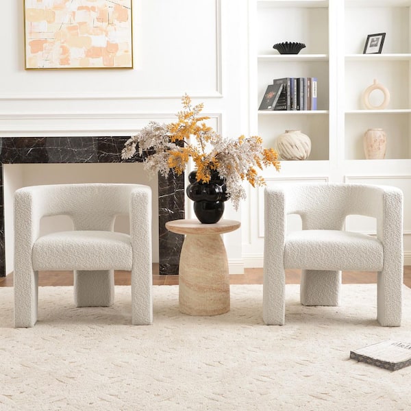 Beige 28 in. Wide Boucle Upholstered Square Arm Chair (Set of 2)