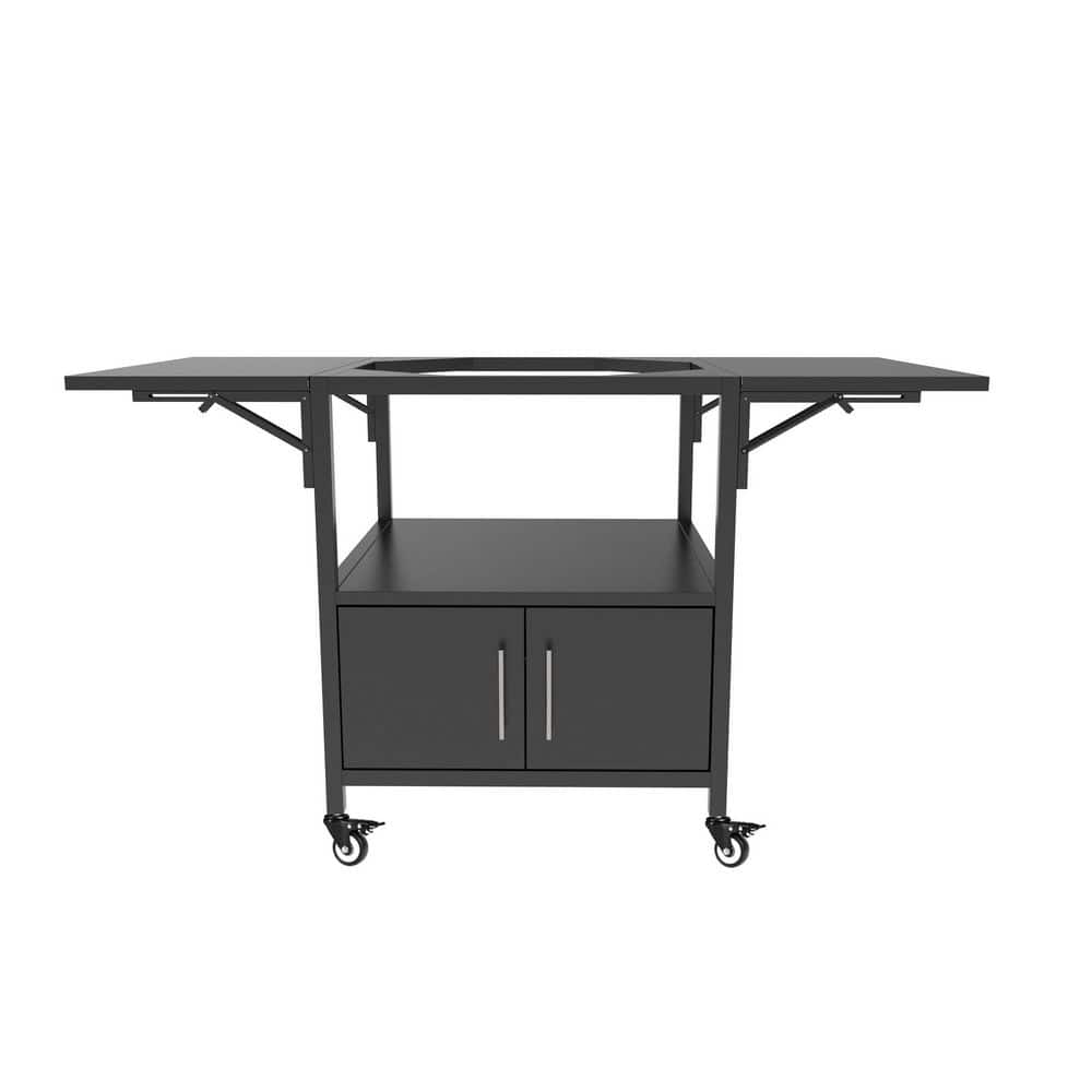 BBQテーブル 1-Piece 59.2 in. W Black Metal Outdoor Grill Table for Big Green
