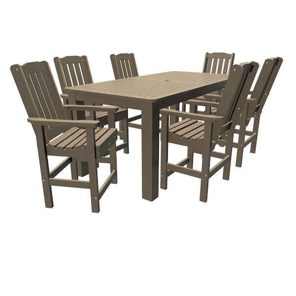 Highwood Lehigh Woodland Brown Counter Height Plastic Outdoor Dining Set in Woodland Brown Set of 6