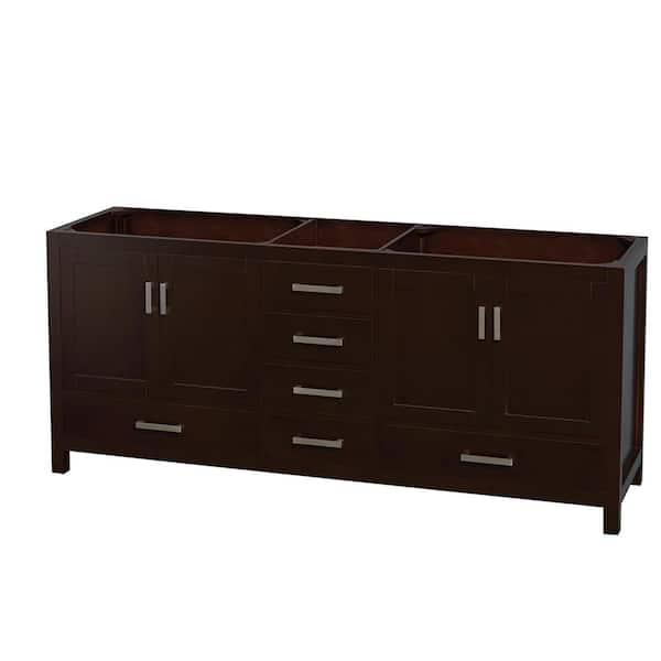 Wyndham Collection Sheffield 78.5 in. W x 21.5 in. D x 34.25 in. H Double Bath Vanity Cabinet without Top in Espresso