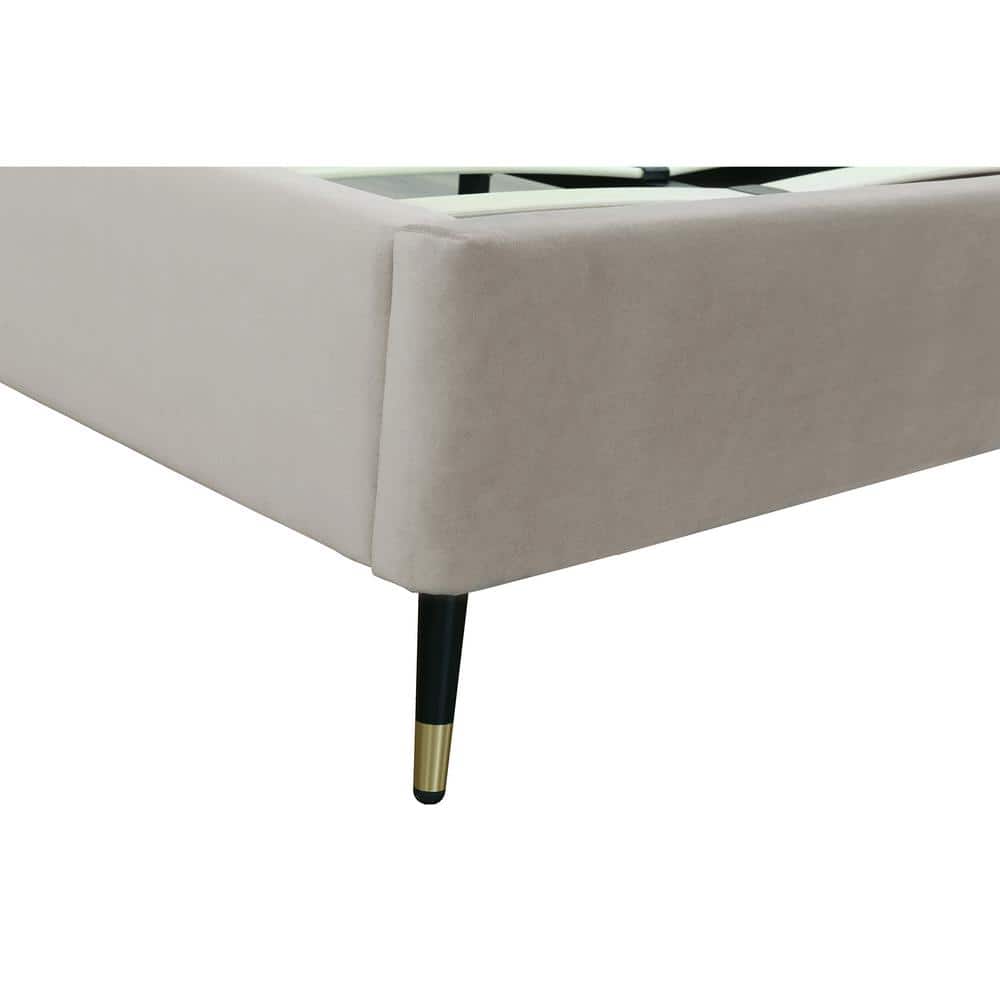 Queen Cream Velvet Upholstered Bed with Chevron Headboard