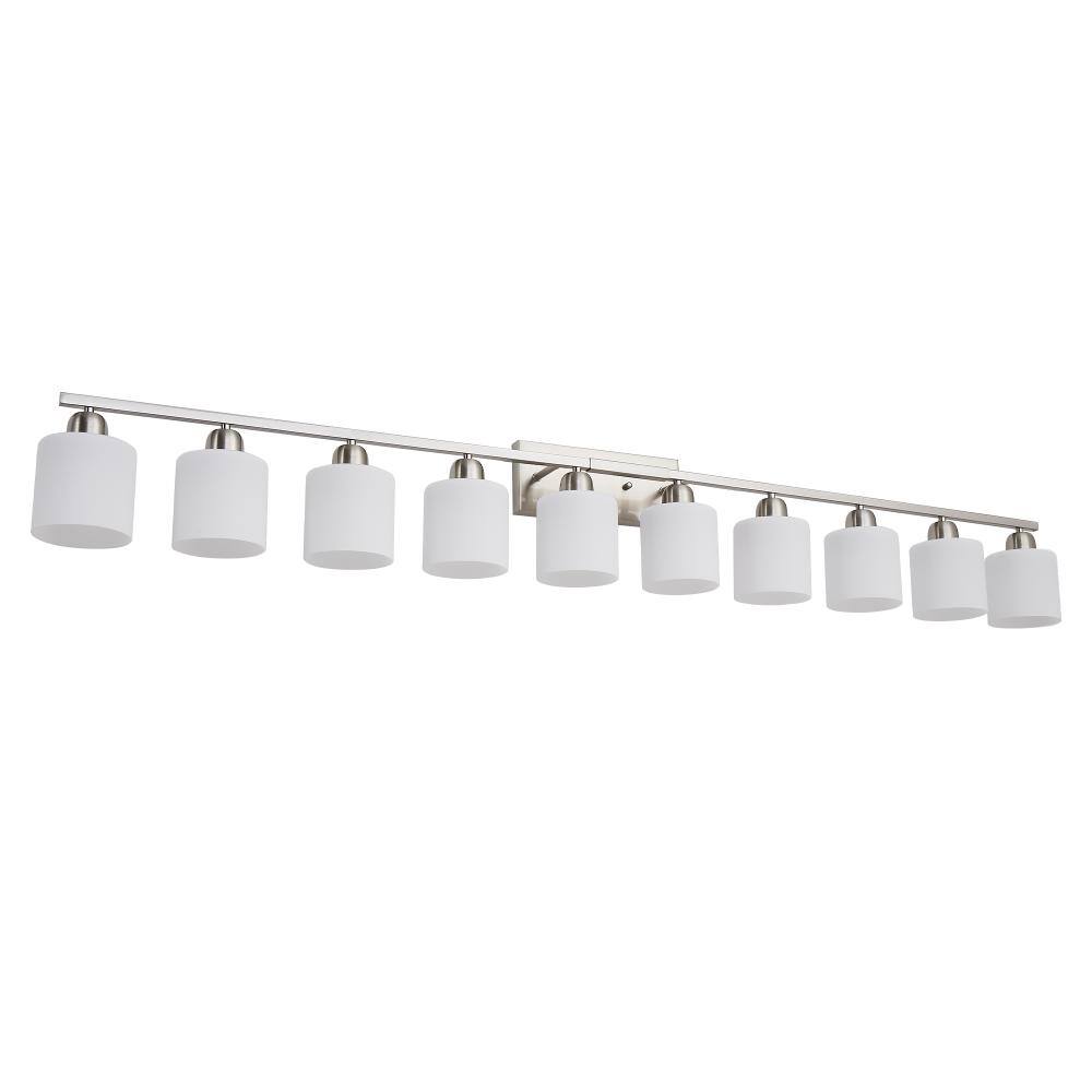 10-Light Chrome Vanity Light with Cylindrical Milky White Glass Shades and Iron Frame, E26 Bulbs Not Included price history on PriceWatchPro