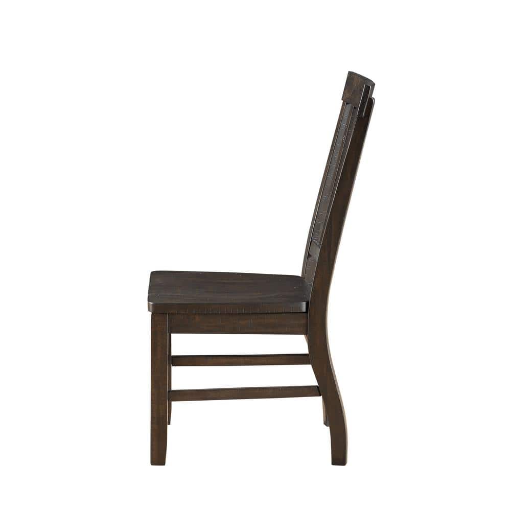 Rustic Walnut High Back Wooden Slat Side Chair