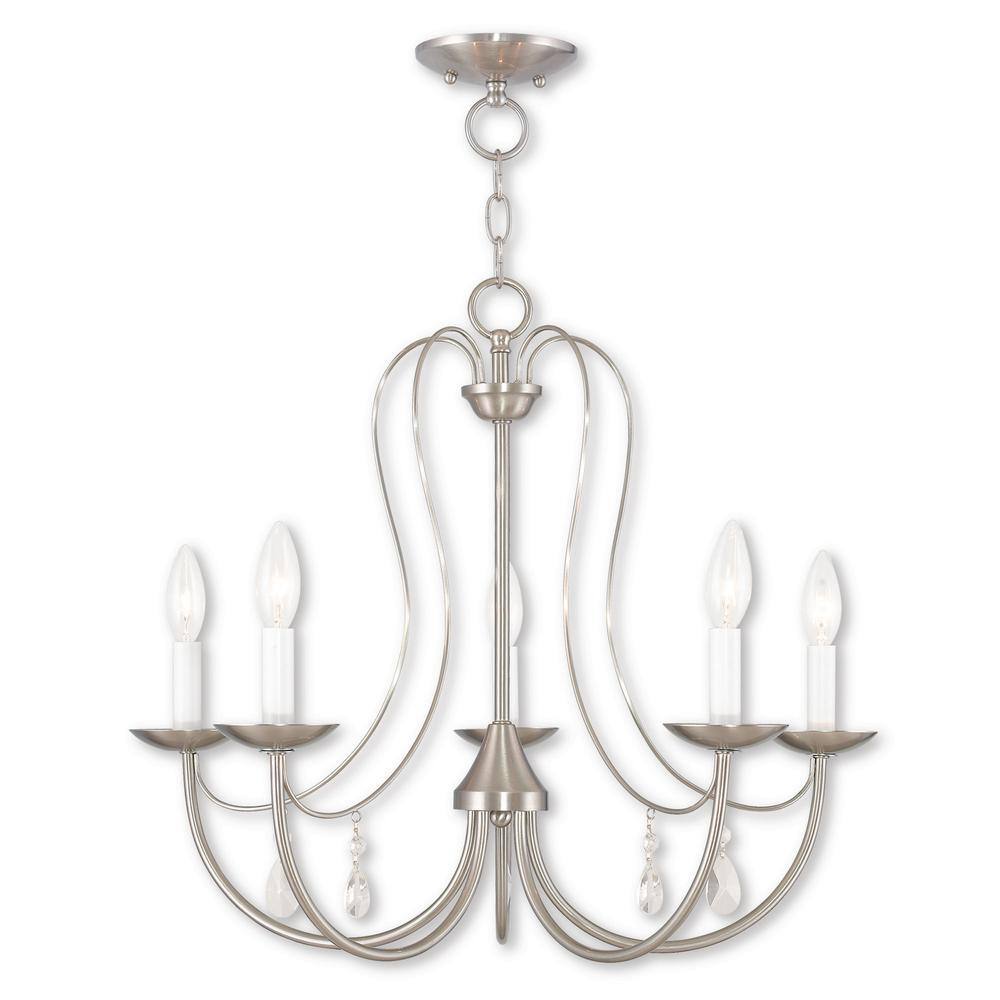 Elegant Brushed Nickel 5-Light Chandelier with Candelabra Bulbs