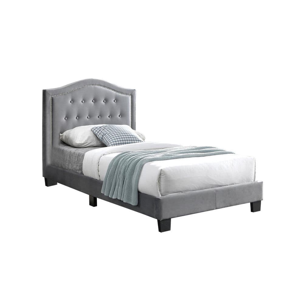 SIMPLE RELAX Fabric Upholstered Grey Twin Bed SR019571T - The Home Depot