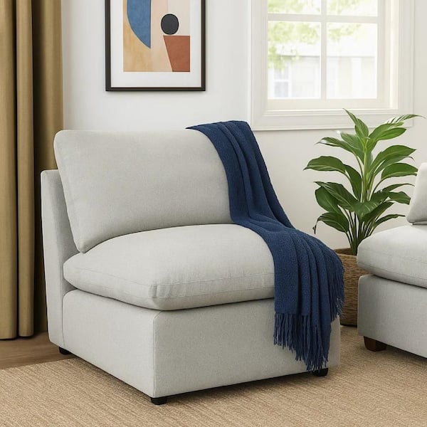 Biny Light Gray and Black Fabric Modular Armless Chair with Plush Foam Cushions