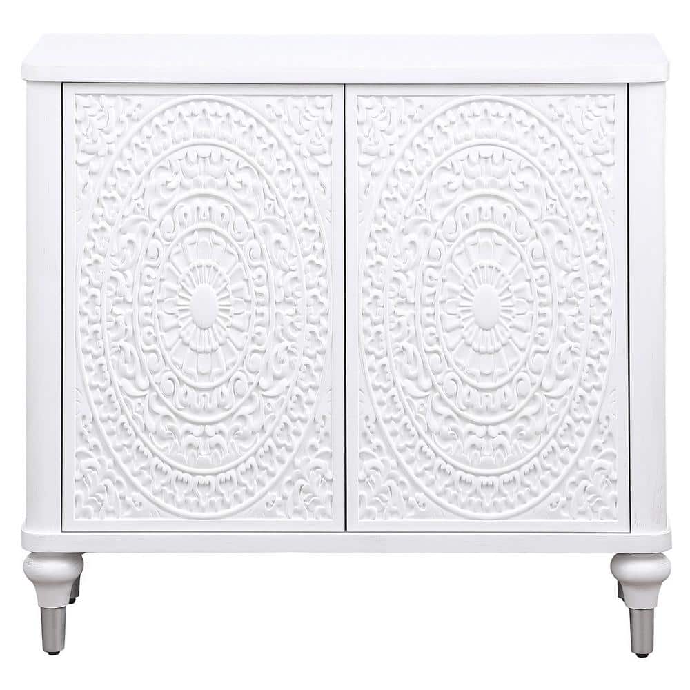 White Coastal 2-Door Accent Cabinet with Adjustable Shelving