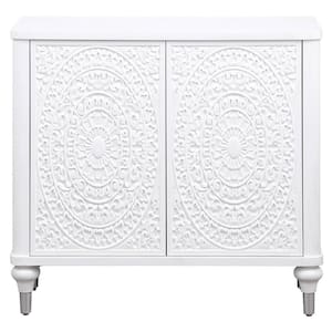 Cardella Distressed White 35.5 in. Accent Cabinet with Carved Doors