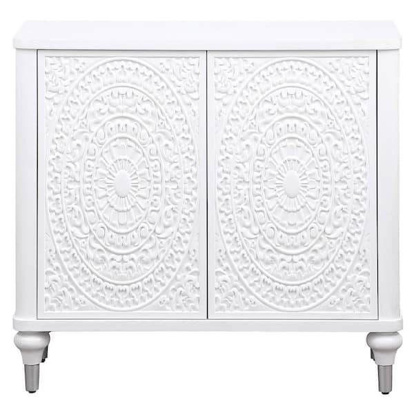 Coaster Cardella Distressed White 35.5 in. Accent Cabinet with Carved Doors