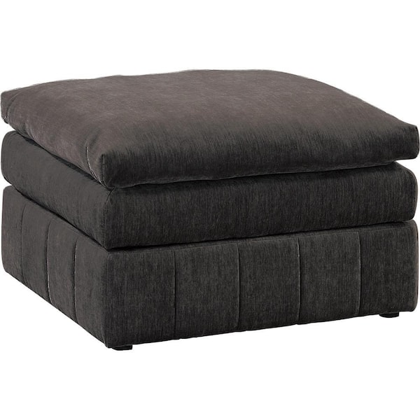 Benjara Dark Gray Fabric Square Accent Ottoman
