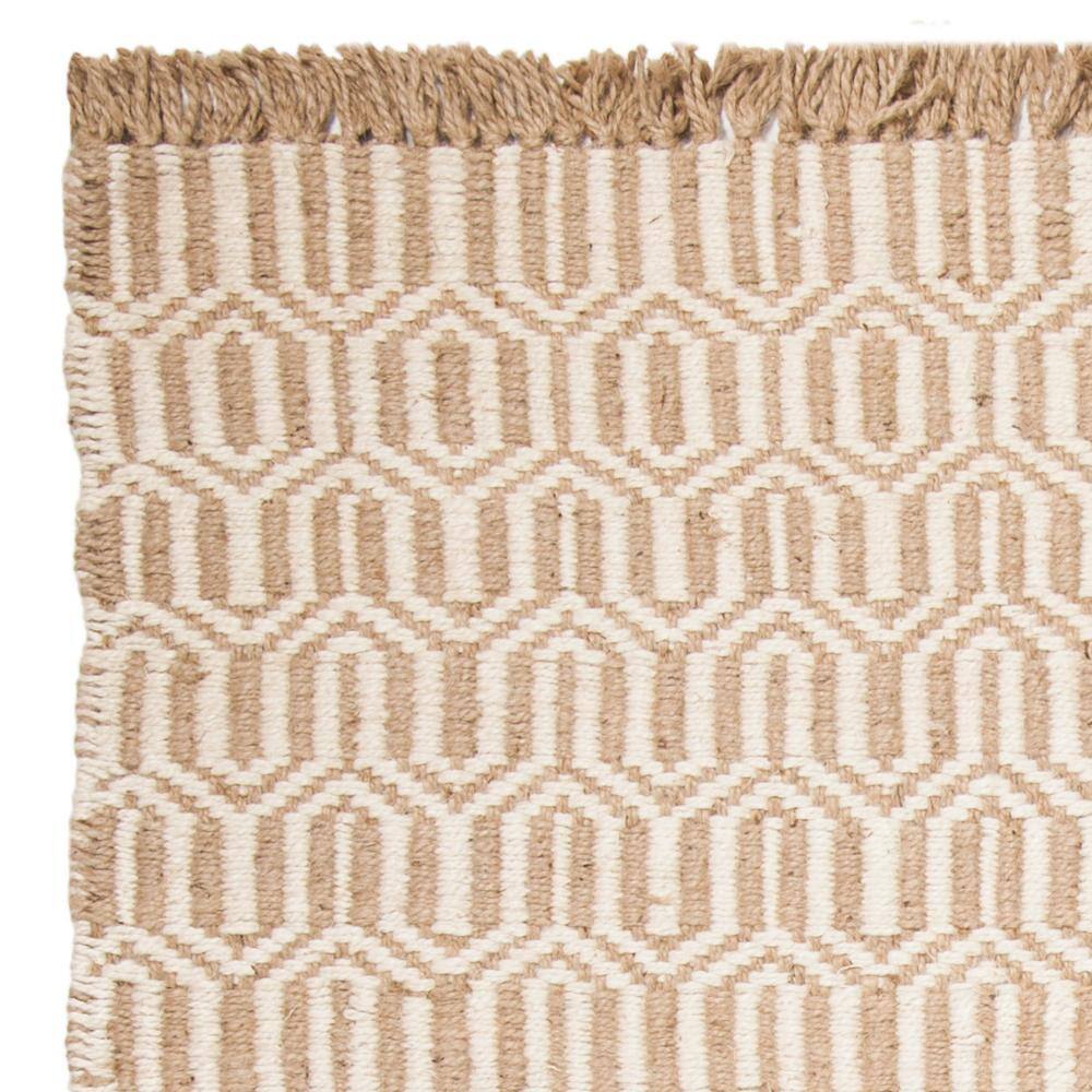 Ivory Geometric Hand-Knotted Jute 7' x 7' Square Rug