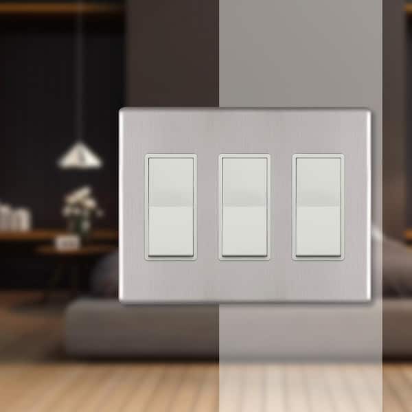 Kentley Screwless 3-Gang Decorator/Rocker Steel Wall Plate - Brushed Nickel