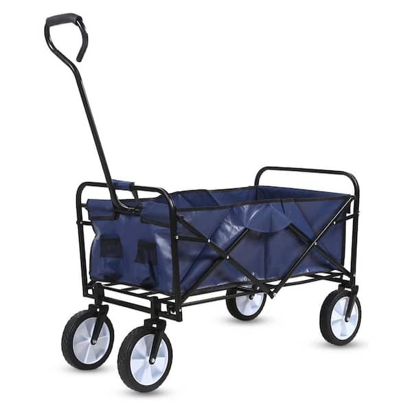 Unbranded 5 cu. ft. Oxford Fabric Folding Garden Cart in Blue with 360 Degree Swivel Anti-Slip Wheels and Adjustable Handle