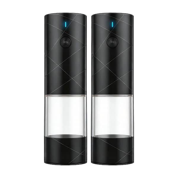 2 Pack Black Electric Salt and Pepper Grinder Set with Warm LED Light, Adjustable Coarseness for Kitchen, Restaurant