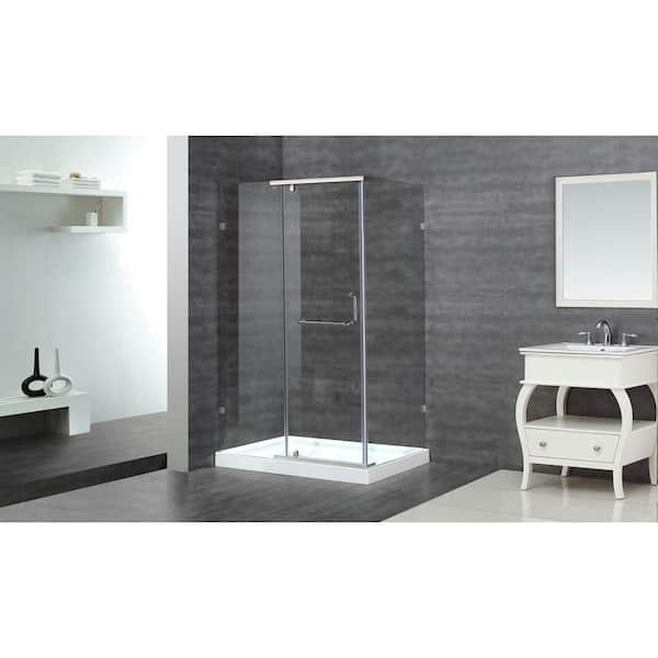 Aston SEN975 48 in. x 35 in. x 77-1/2 in. Semi-Frameless Shower Enclosure in Chrome with Left Base
